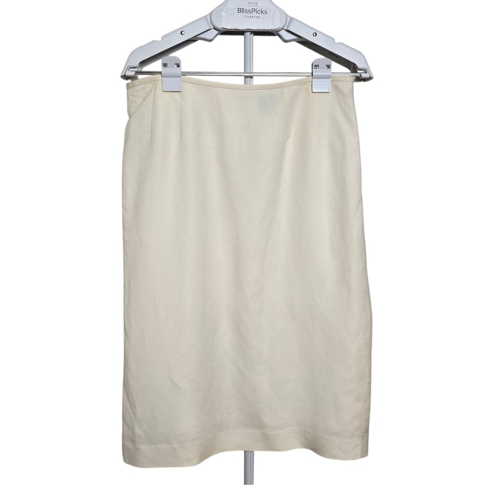 Kasper Vtg 90s Linen Pencil Skirt Ivory Cream 10 Career Old Money Lined